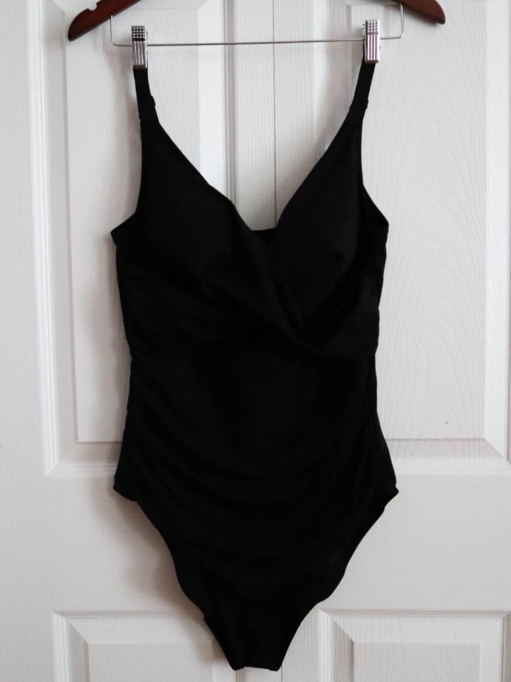 Shapellx Smart Sculpt Ribbed Cutout-Front Shaping One Piece Swimsuit Black Sz XL